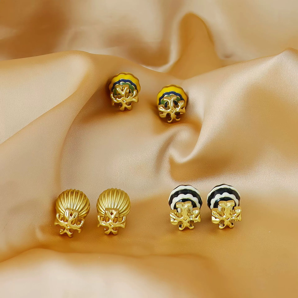 Tory Burch American Enamel Round Ball Stud Earrings Pair Gold Plated